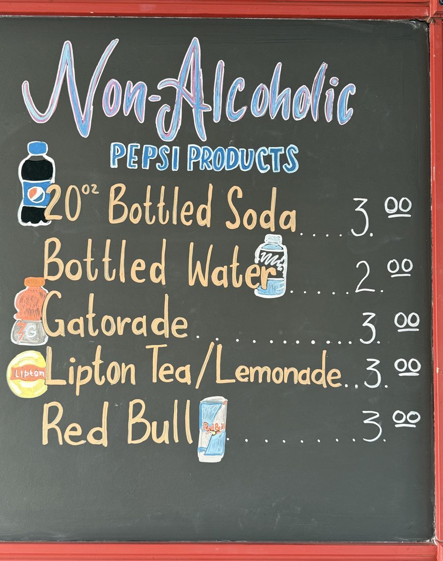 Non-alcoholic drinks menu